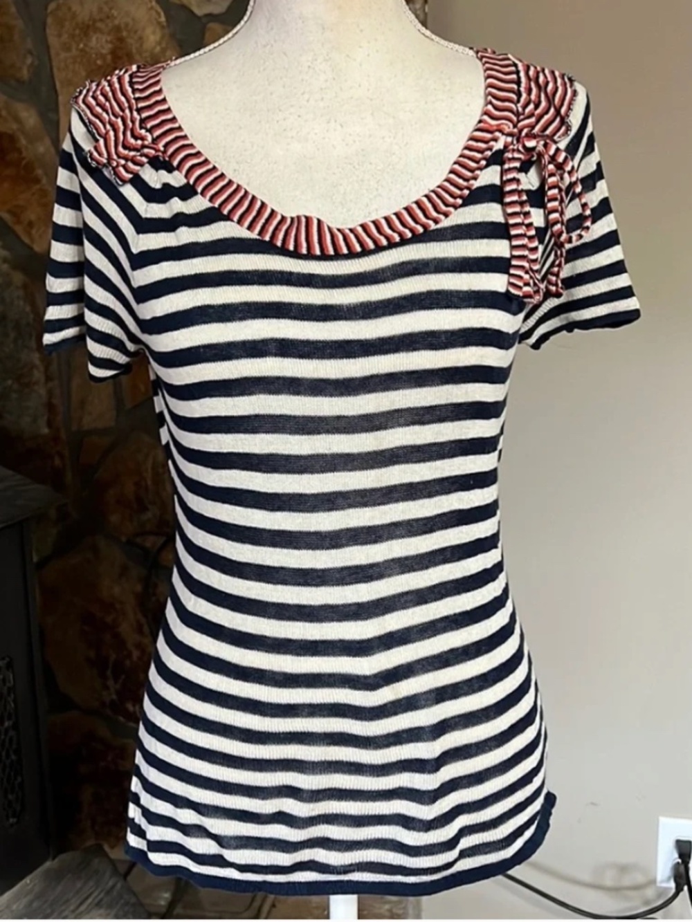 Anthropologie Charlie & Robin Striped Short Sleeve Sweater